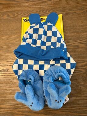 Blue Check Baby One-Piece with Bunny Booties